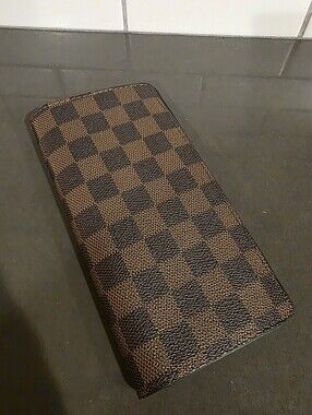 Men's Long Check Pattern Wallet - Brown